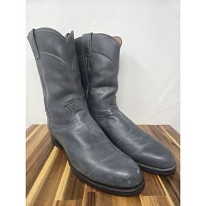 Justin Mens 8 Gray Pull-On Leather Roper Round Toe Western Cowboy Boots 3025
